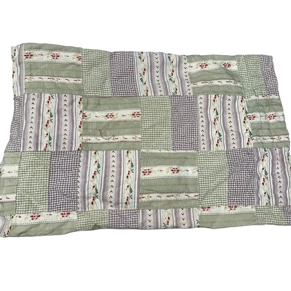Traditions Pamela Kline Vintage green cream patchwork FLORAL lumbar pillow sham - Picture 1 of 4